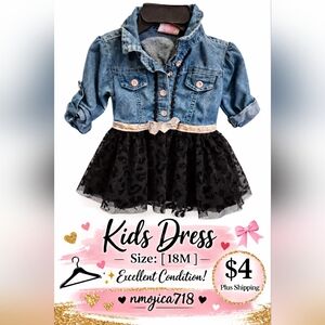 Girls Blue Denim Jacket Dress with Black Lace Skirt
